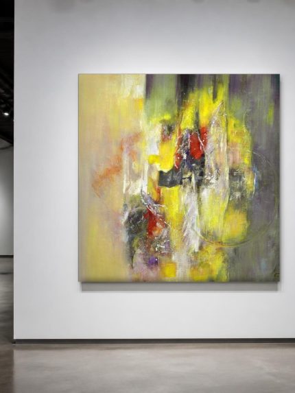 Nagloed in Geel, Abstract & Modern schilderij aan de muur in interieur