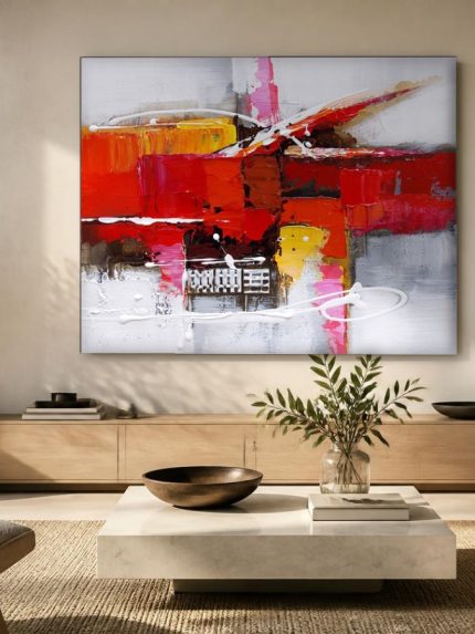 Rood Vuur, Abstract & Modern schilderij aan de muur in interieur