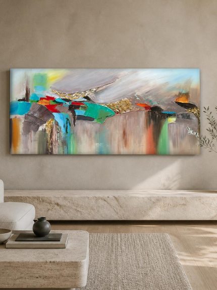 Kleurenspel in Beweging, Abstract & Modern schilderij aan de muur in interieur