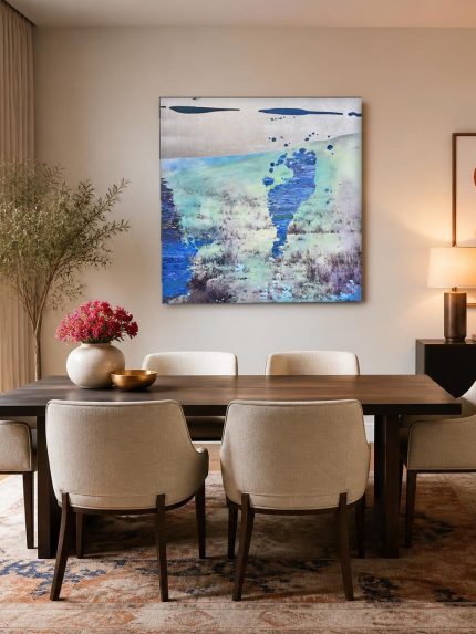 Blauwe Kreek, Abstract & Modern schilderij aan de muur in interieur