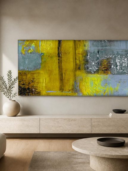 Gele Muurstructuur, Abstract & Modern schilderij aan de muur in interieur