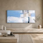 Blauwe Vlakken in Balans, Abstract & Modern schilderij aan de muur in interieur