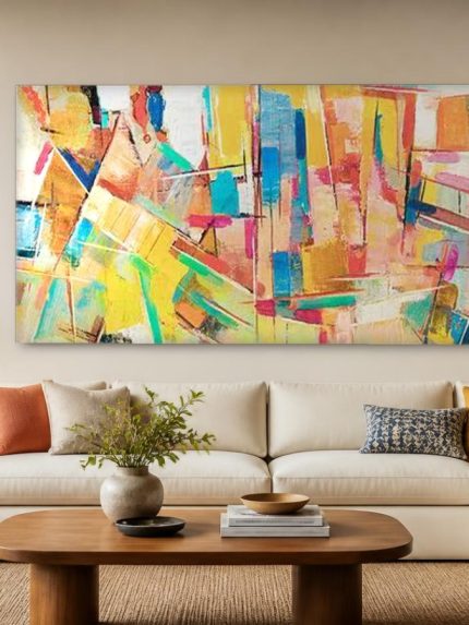 Kleur in Lagen, Abstract & Modern schilderij aan de muur in interieur