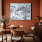Grijze Vlakken in Beweging, Abstract & Modern schilderij aan de muur in interieur