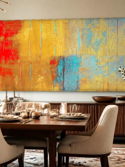 Gouden Contrasten, Abstract & Modern schilderij aan de muur in interieur