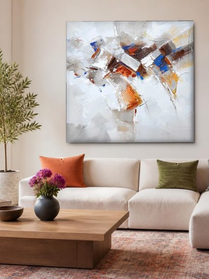 Kleurexplosie in Paletmes, Abstract & Modern schilderij aan de muur in interieur