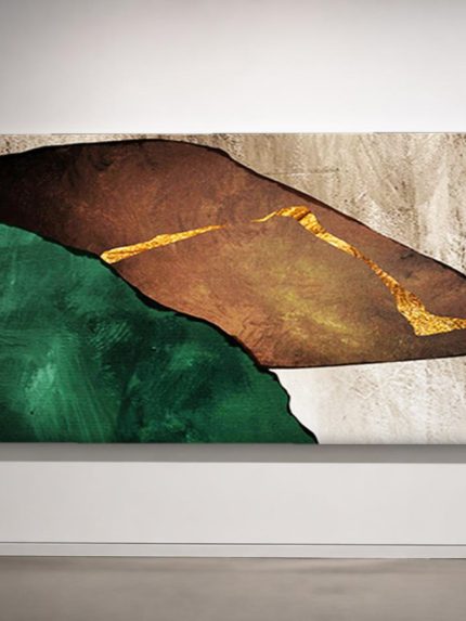 Smaragd en Bladgoud, Abstract & Modern schilderij aan de muur in interieur