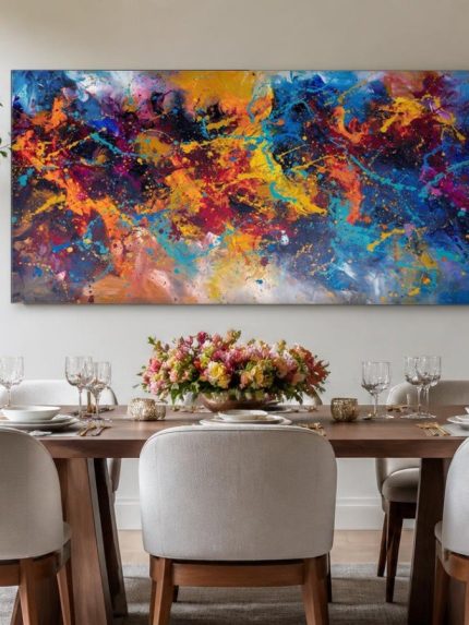 Kleurexplosie in Beweging, Abstract & Modern schilderij aan de muur in interieur