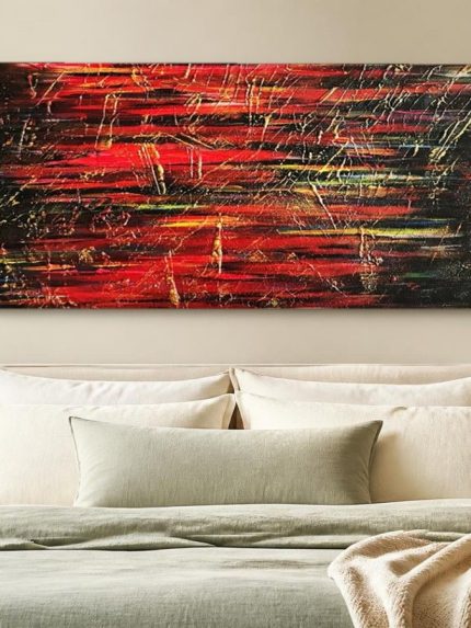 Rode Ritmes, Abstract & Modern schilderij aan de muur in interieur