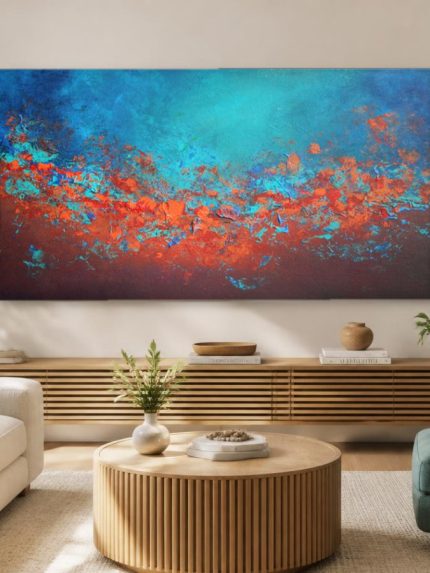 Vuur en Aqua, Abstract & Modern schilderij aan de muur in interieur