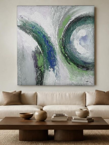 Groene Kolkbeweging, Abstract & Modern schilderij aan de muur in interieur