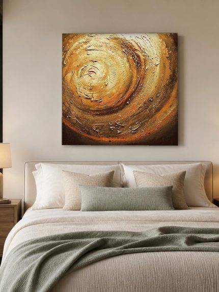 Gouden Werveling, Abstract & Modern schilderij aan de muur in interieur