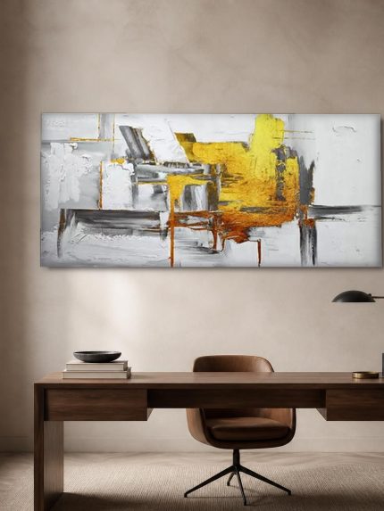 Gouden Vlam, Abstract & Modern schilderij aan de muur in interieur