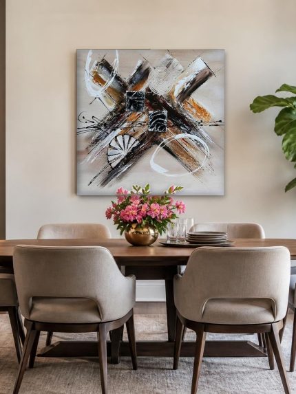 Kriskras Lijnenspel, Abstract & Modern schilderij aan de muur in interieur