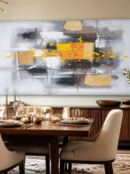 Gouden Vlek, Abstract & Modern schilderij aan de muur in interieur