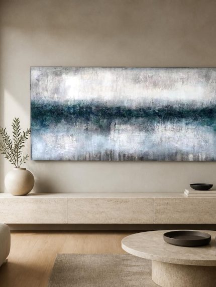 Nevel op de Horizon, Natuur & Landschap schilderij aan de muur in interieur