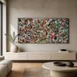 Kleurenspetters in Beweging, Abstract & Modern schilderij aan de muur in interieur