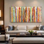 Kleurrijke Strepen, Abstract & Modern schilderij aan de muur in interieur