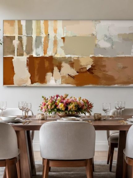 Aardse Vlakken in Terracotta, Abstract & Modern schilderij aan de muur in interieur