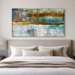 Gouden Horizonlijnen, Abstract & Modern schilderij aan de muur in interieur